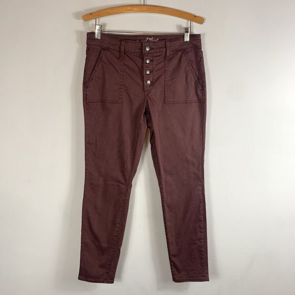 Universal Thread Women Size 8 / 29 R Mid Rise Skinny Button Fly Maroon Red Pants - Picture 1 of 8